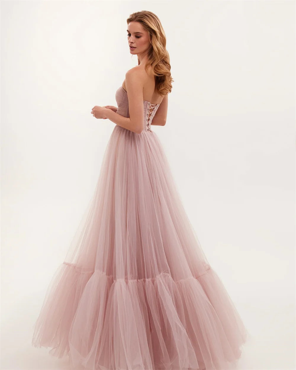 Pink Elegant Off Shoulder Prom Dress Sweet Puffy Sleeves A-line Tulle Vestidos De Fiesta Fluffy Feeling Party Dress