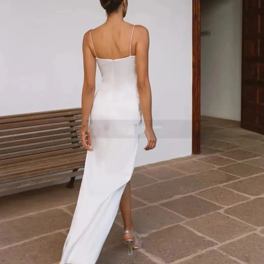 Sexy Sheath Wedding Dresses Ankle Length Split Side Bride Dress 3D Flowers Beach Customize To Measure Civil Robe De Mariee 14w