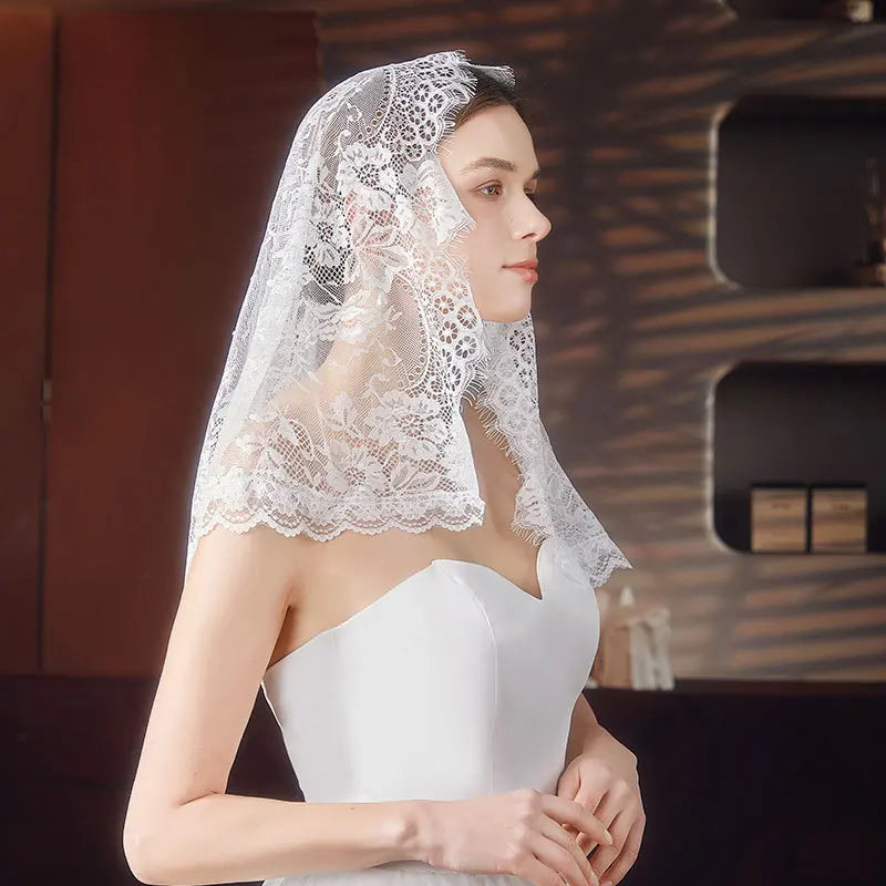 Mantilla Lace Veils For Women Spanish Muslim Head Covering Church Veil Black White Chapel Catholic Bridal Veils For Wedding