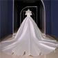 Soft Satin Wedding Dresses New Simple Vestido De Noiva Elegant Boat Neck Classic Real Photo Ball Gown Customize Robe De Mariee