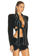 Special Design Suit Woman Set Shining Diamonds Crop Jacket And Mini Dress 2 Pieces Stylish Evening Party Outfit