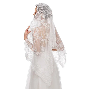 Lace Mantilla Veils For Wedding Bride Spanish Muslim Head Covering Scarf Shawl Catholic Veils For Church White Black Bridal Veil