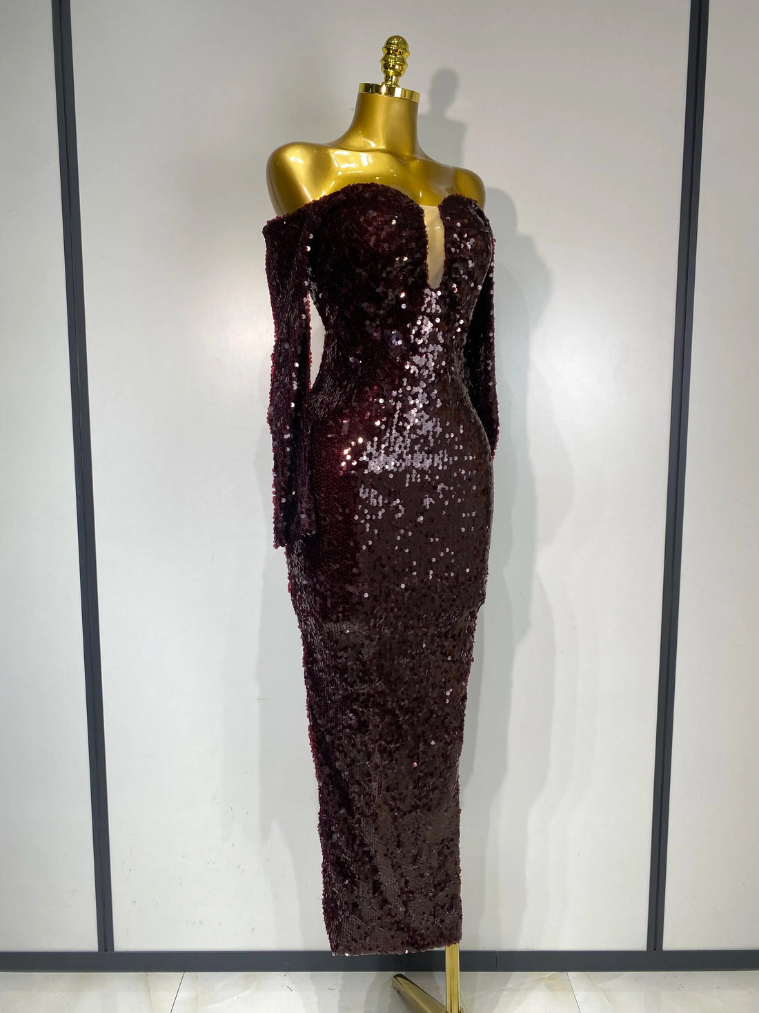 Women Luxury Sequin Celebrity Sexy Off Shoulder Long Bodycon Dress Elegant Evening Club Party Fashion Birthday Dresses burgundy