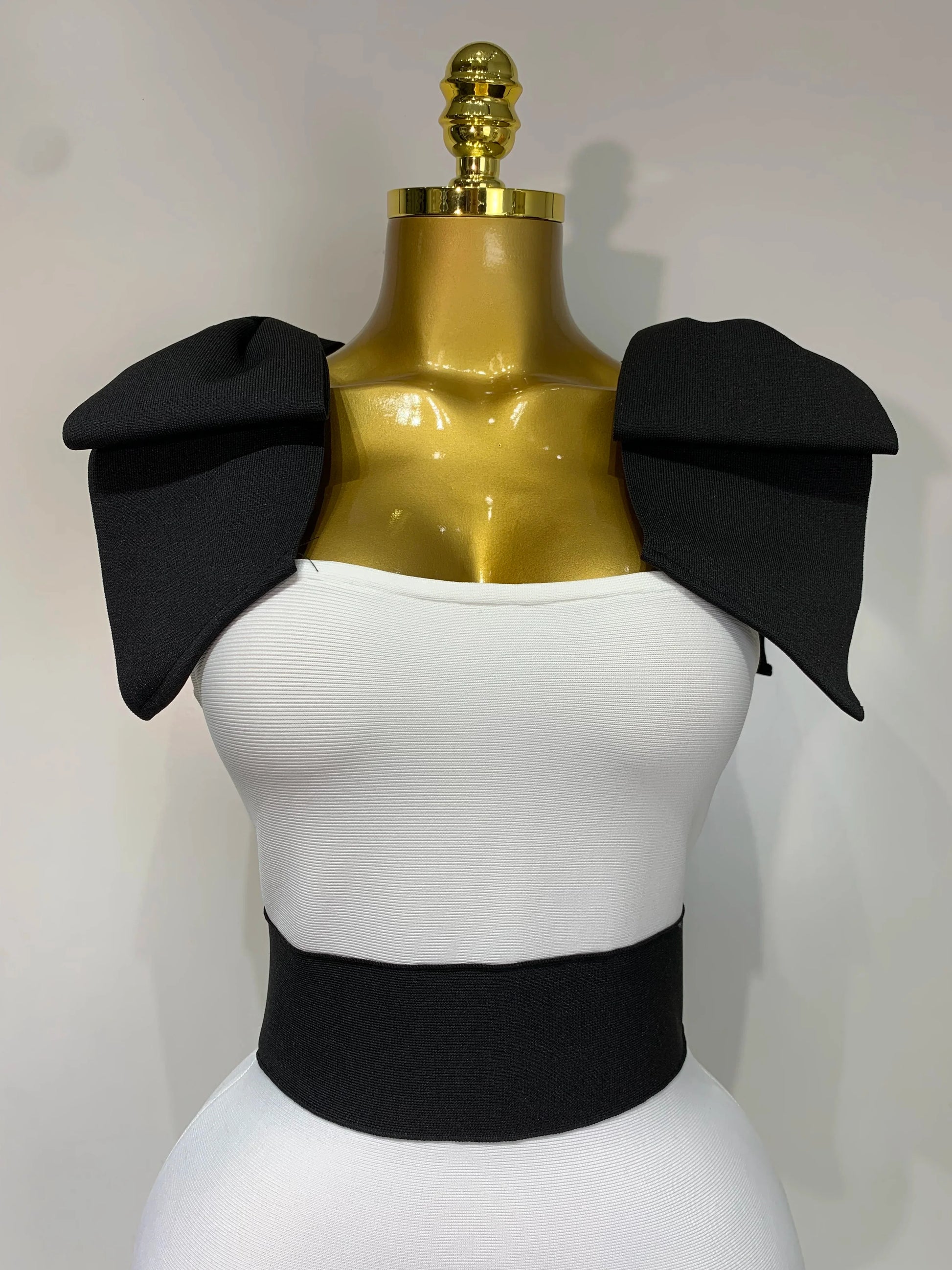 Women Sexy Bow Tie Black White Patchwork Bodycon Bandage Dress Celebrity Elegant Evening Club Party Birthday Dresses