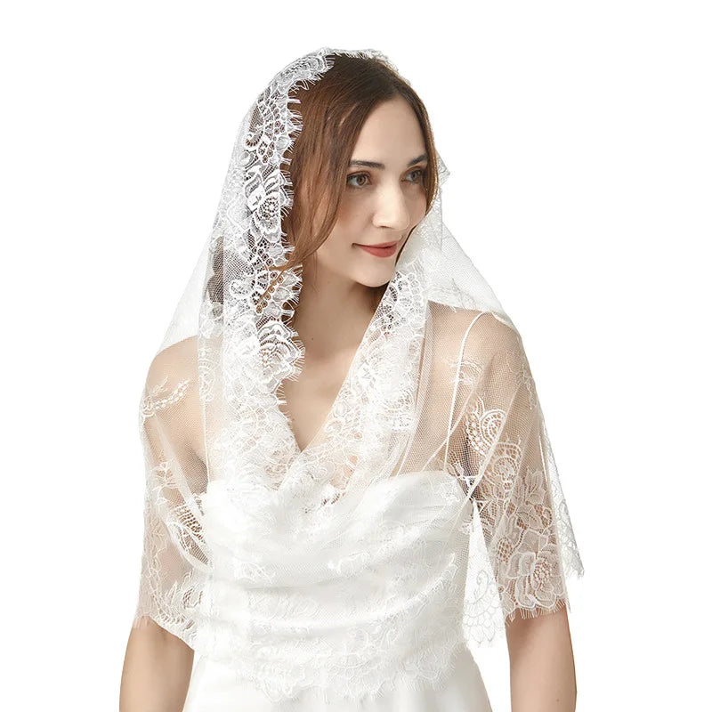 Lace Mantilla Veils For Church Muslim Head Covering Scarf Shawls For Women Spanish Chapel Catholic Veil Bridal Veils For Wedding white 1