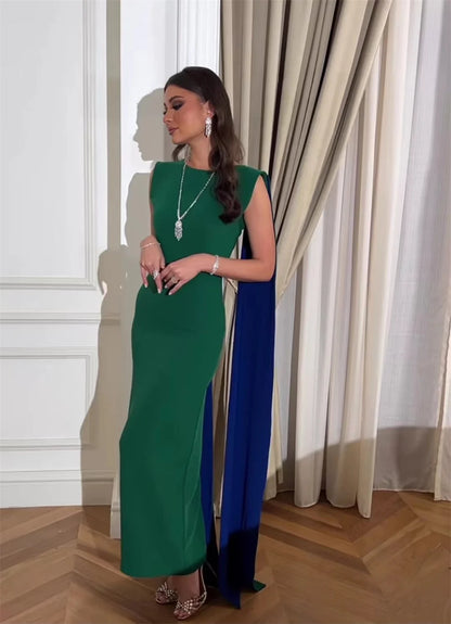 Sexy High Nack Mermaid فساتين مناسبة رسمية Green Cape Sleeve Prom Dress Knee Lenght Fishtail Vestidos De Noche