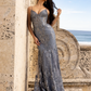 Luxury فساتين السهرة  Grey Mermaid Vestidos De Noche Sequins Embroid فساتين مناسبة رسمية Spaghetti Strap Prom Dress
