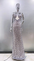 Sparkling Sliver Sequins Sexy V-Neck Spaghetti Strapless Floor Length Dress Graceful Evening Dress Celebrity Party Outfit
