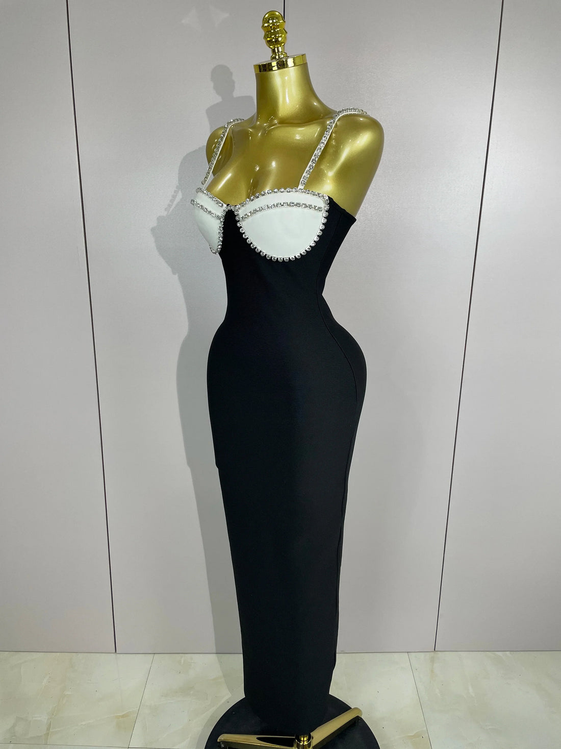 Women Celebrity Sexy Backless Diamonds Patchwork Black Red Maxi Long Bodycon Bandage Dress Elegant Evening Club Party Dress black