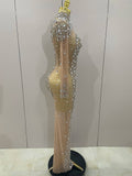 Sparkly Silver Big Rhinestone Sexy Transparent Long Dress Women Evening Birthday Party Celebrate Club Dancer Stage Costume