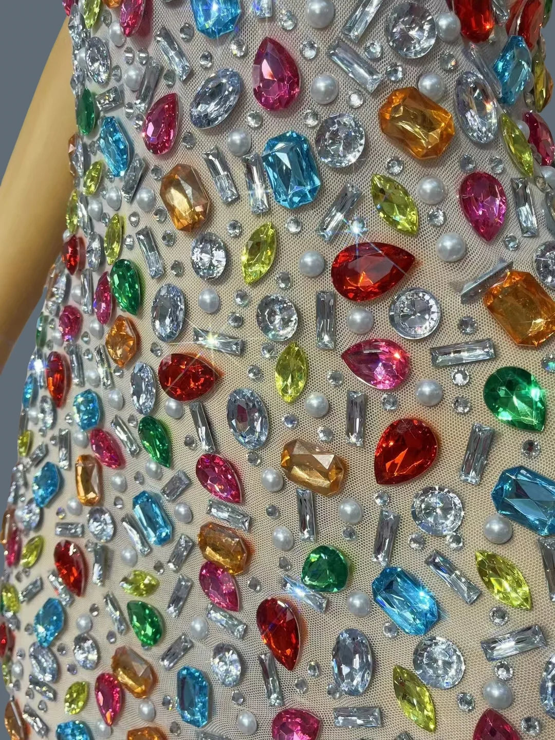 Multicolour Sparkly Rhinestone Sexy Strap Dress Women Nightclub Prom Skinny Dress Birthday Celebrate Prom Mini Dress Caixing