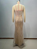 Luxury Diamond Champagne Sequins Sexy Straplerss Ankle Length Dress Woman Birthday Party Dress Celebrity Cocktail Party Vestido