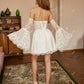 Spitzen Mini Hochzeitsfeier Kleider gegen Nacken-Flare-Ärmel kurze Abschlussballkleider A-Line-Schnürbrautkleid für Frauen Robe de Mariée