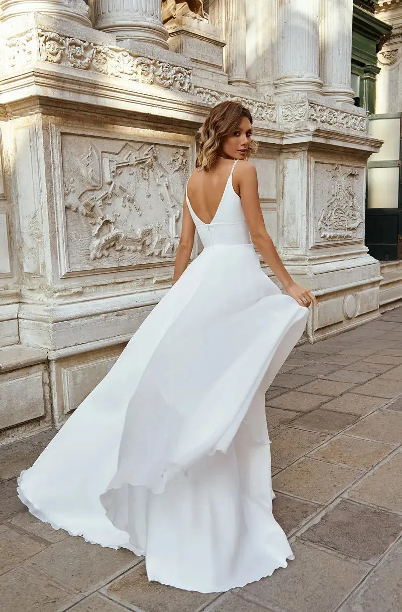 Simple Wedding Dress Spaghetti Strap A-Line For Women Customize To Measures Baridal Gowns Backless Elegant Robe De Mariee 14w