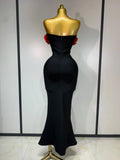 Sexy Strapless Flower Appliques Sexy Diamond Bodycon Bandage Mermaid Dress Celebrity Evening Runway Party Club Birthday Dress