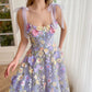 Purple Knee Lenght Party Dress Elegant Flower Embroid Evening Dresses Spaghetti Strap Vestidos De Noche Sexy Prom Dress