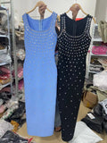 Top Quality Women Sleeveless Sexy O-Neck Shinning Crystal Bodycon Bandage Long Dress Evening Party Celebrate Cocktail Outfit