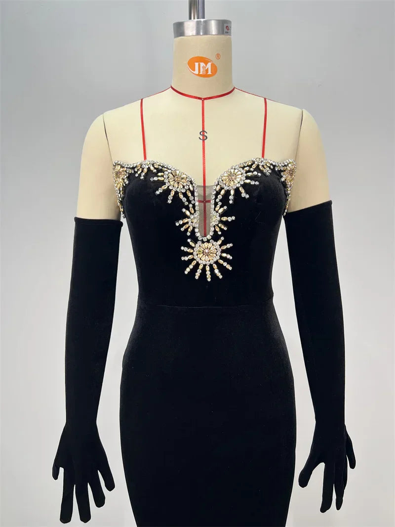 Luxury Diamonds Sexy V-Neck Strapless Package Hips Bandage Dress Fashion Woman Evening dress Celebrity Cocktail Party Outfit