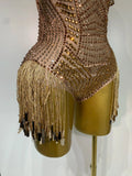 Luxury Sparkly Rhinestones Tassels Sequins Bodysuit Women Sexy Halter Backless Stage Performance Costume Club Birthday Outfit