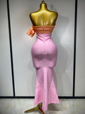 Women Sexy One Shoulder Color Block Bodycon Bandage Dress Celebrity Elegant Evening Club Luxury Birthday Party Outfit