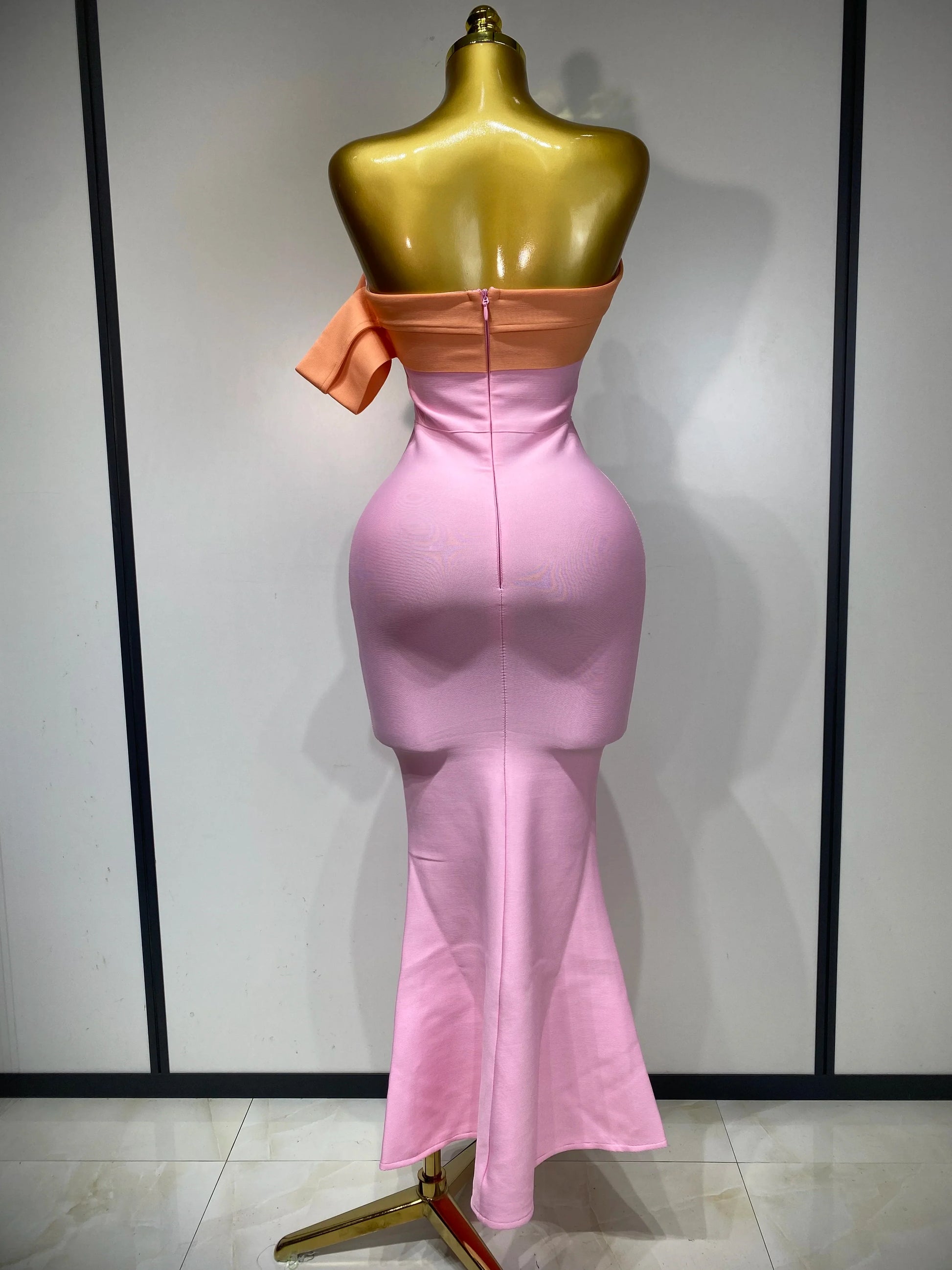 Women Sexy One Shoulder Color Block Bodycon Bandage Dress Celebrity Elegant Evening Club Luxury Birthday Party Outfit