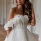 Gaun Perkahwinan Pendek A-Line Dari Bahu 3D Bunga Bunga Pakaian Parti Untuk Wanita Renda Up Bridals Gaun Koktel