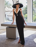 Black Color Women Sexy Halter Backless V-Neck Bodycon Long Bandage Maxi Dress High Street Elegant Evening Party Wear