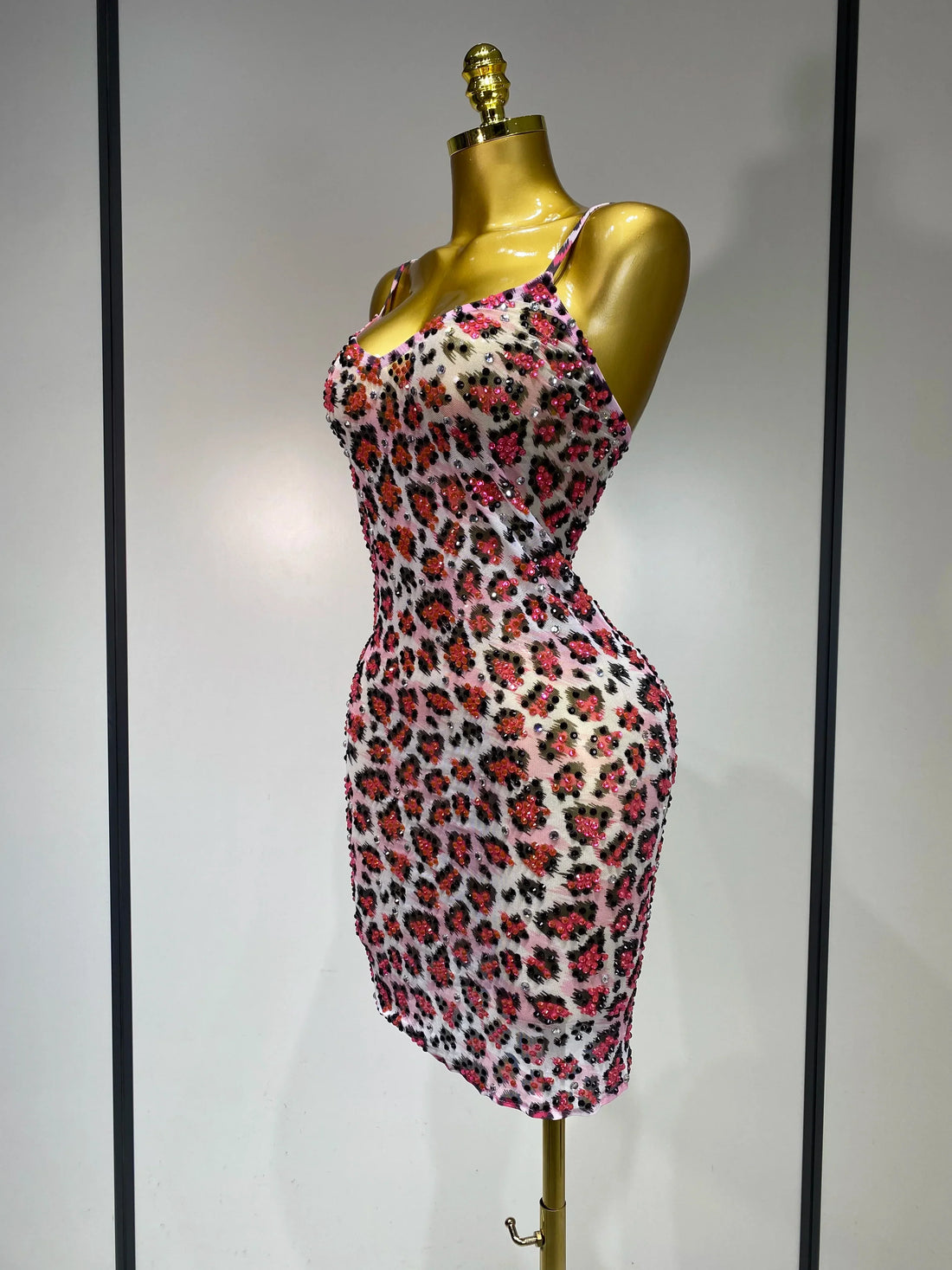 Sparkly Gold Rhinestone Transparent Sleeveless Mini Dress Evening Birthday Celebrate Party Nightclub Dance Performance Outfit Pink