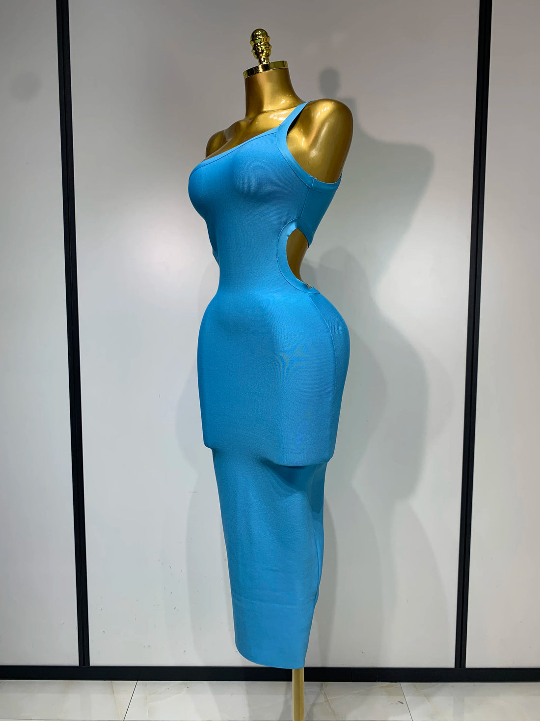 Luxury Birthday Dress Women Blue Bodycon Bandage Dress One Shoulder Sleeveless Backless Dress Cocktail Evening Party Vestidos Blue