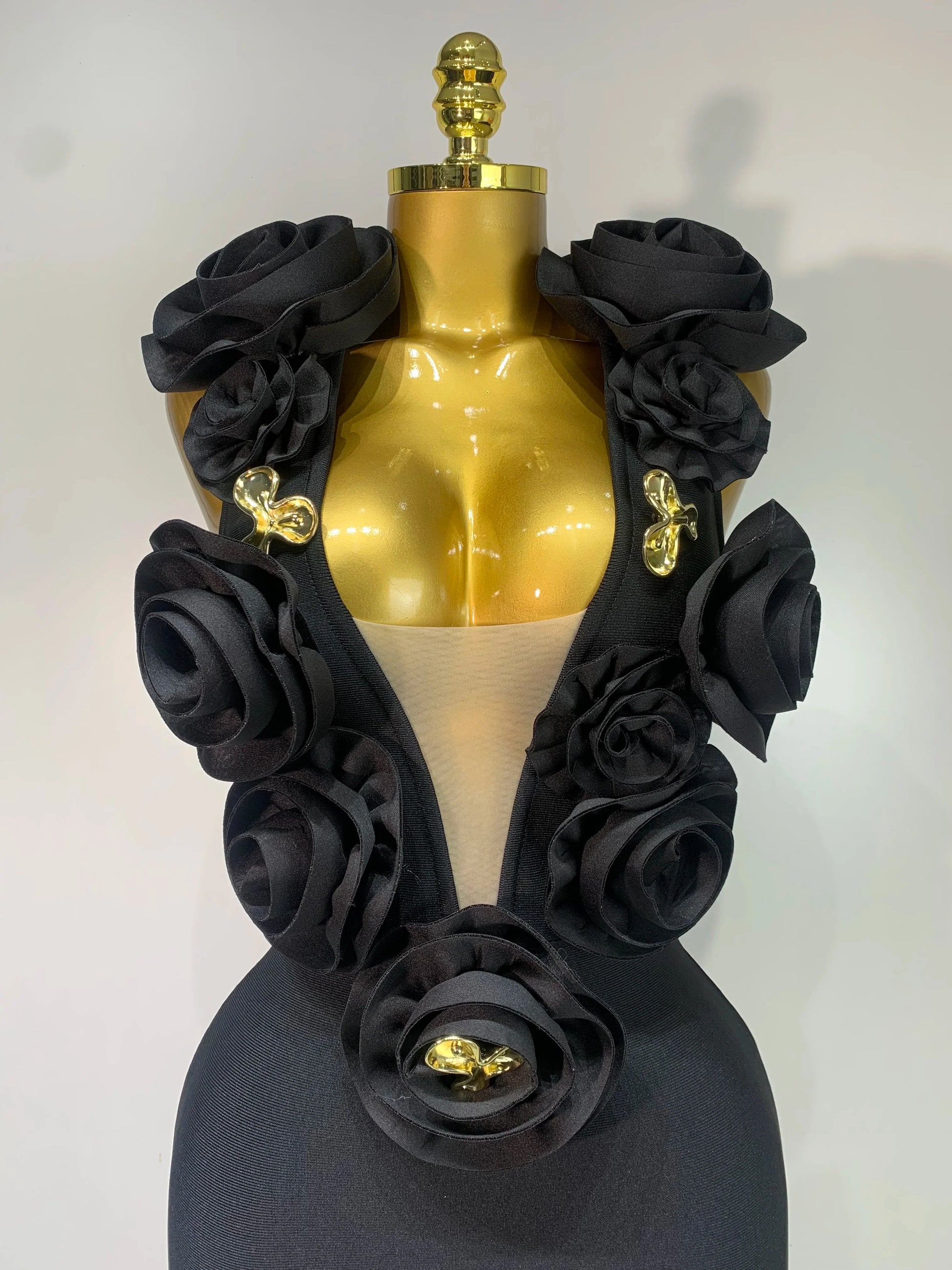 Fashion Black 3D Flower Bodycon Long Bandage Dress Celebrity Elegant Party Birthday Dress Women's Sleeveless Sexy Vestidos