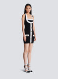 Spring Simple Design Black Patchwork White Line Bandage Mini Dress Sweet Fashion Woman Party Outfit High Stree Wear