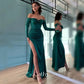 Green Mermaid Prom Dress Silk Long Sleeve Party Dresses Elegant Trumpet Evening Dress Sexy Side Split فستان سهرة