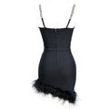 Dazzling Diamonds Chain Spaghetti Strap Gorgeous Feathers Mini Dress Fashion's Sexy Woman Evening Dress Birthday Party Outfit