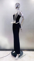 Luxury Pearl Geometric Design strapless Package Hips Bandage Long Dress Elegant Woman Party Dress Celebrity Party Vestido