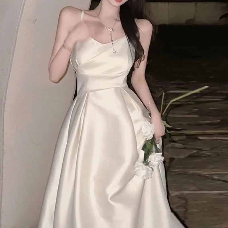 Abito da sera di lussuoso bianco di lusso francese per la sposa Elegante abito da ballo sexy Slim Cingle Party per Women Vestidos