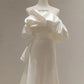 Robe longue de luxe en Satin blanc français pour mariée, tenue de mariage élégante, longue, pour invités de bal, de soirée, de Cocktail, pour femmes