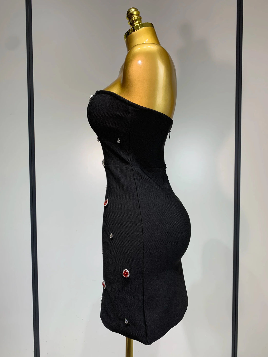 Women Sexy Strapless Colorful Crystal Bodycon Mini Bandage Dress Spring Elegant Party Celebrate Birthday Outfit black