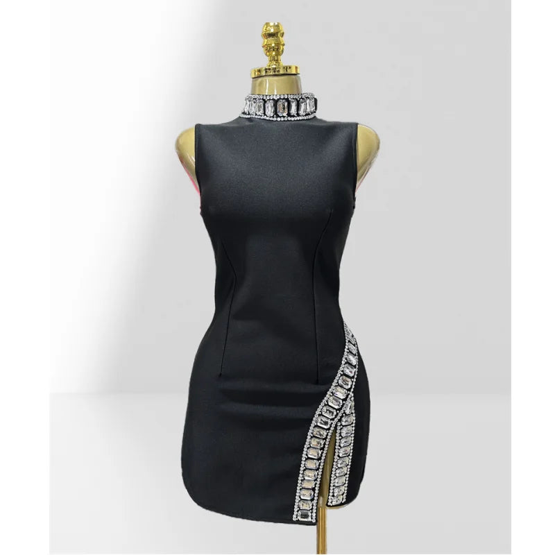 Summer Super shining Diamonds O-neck Sleeveless Bandage Mini Dress Fashion Woman Birthday Party Dress Music Festival Outfit