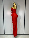 Newest Women Sexy Strapless Backless Red Flower Midi Bandage Dress Celebirty Elegant Evening Club Party Birthday Dresses