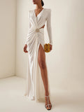 White Long Dresses For Women Sexy V Neck High Split Celebrity Party Vestido Fashion Casual Holiday Wear