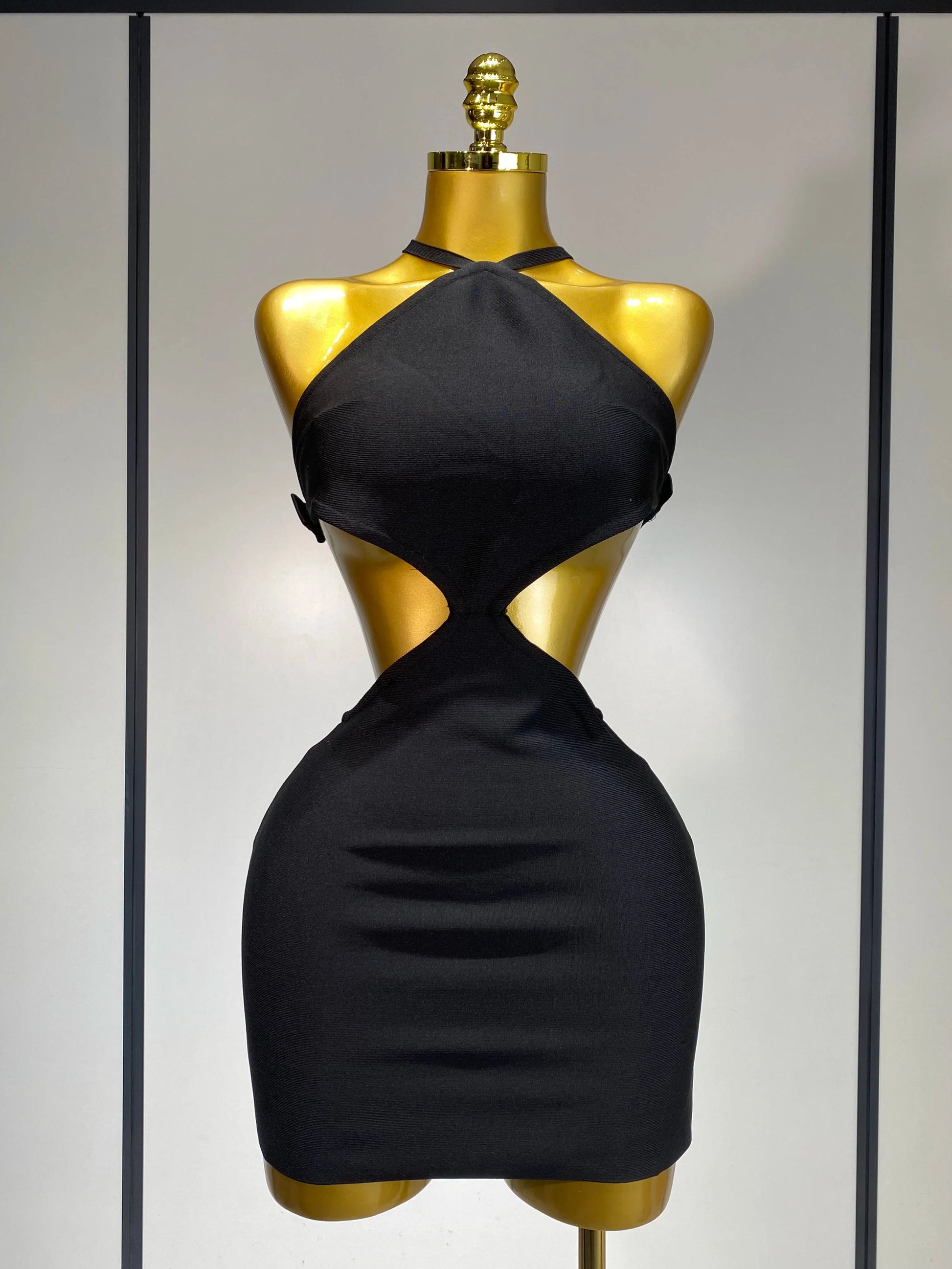 Women Luxury Sexy Backless Cut Out Bow Tie Mini Bodycon Bandage Dress Celebirty Elegant Evening Party Birthday Dresses black