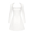 Elegant Dresses For Women Square Collar Long Sleeves Short A-Line Slim White Wedding Party Gown Fashion 2024 WHITE