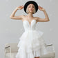 Weiße A-Linie kurze Hochzeitsfeier Kleider Stufte organza Schatz Braut Promkleider Knielänge Heimkehrkleid für Frauen