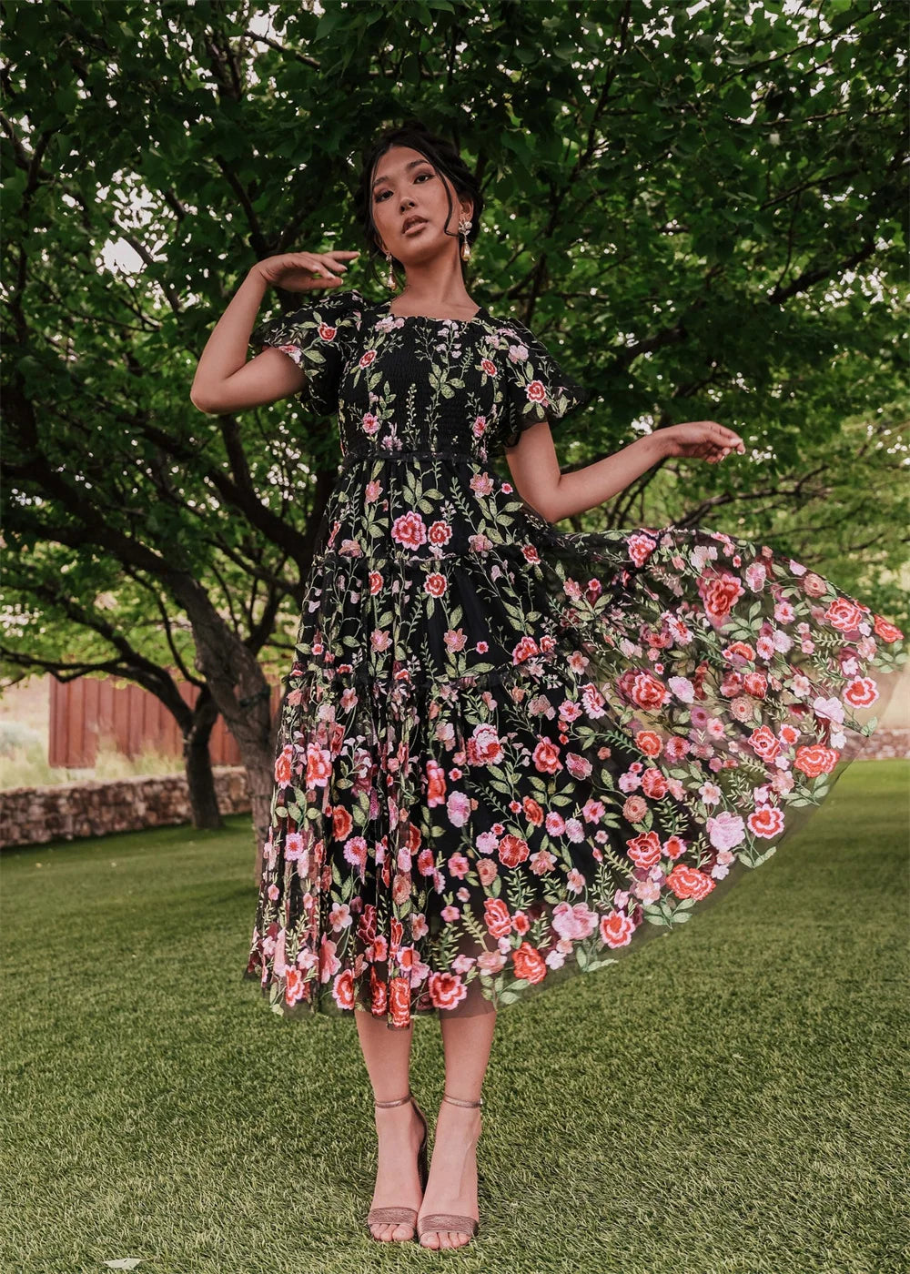 Vestido De fiesta bordado De encaje De flores góticas Hada فساتين السهرة Vestidos De Noche dulces hasta la rodilla vestido De Fiesta