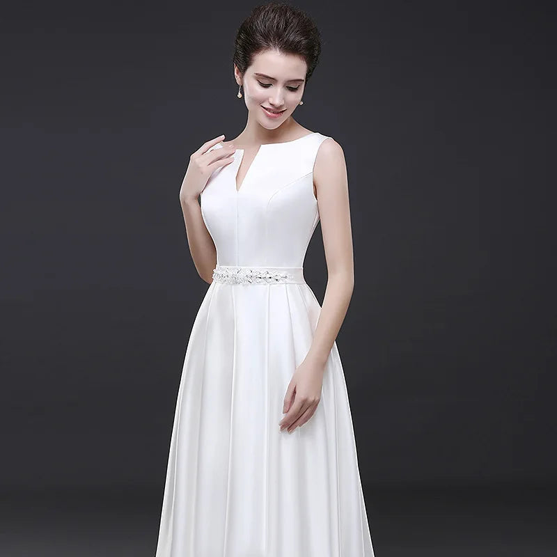 White Satin Bride Maxi Dress Elegant Long Prom Evening Guest Cocktail Party Summer Dresses for Women Slim Wedding vestidos