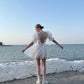 Langer Puffärmel Mini Brautkleider Hoch/niedriger Punkt Net Tüll einfache kurze Hochzeitskleider Knielänge für Frauen anpassen Maßnahmen