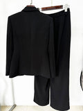 Elegant Women's Light Luxury Diamond Design Suit Pants Set with Collar Long Sleeve Slim Fit Suit Coat+Two Piece Pants Set