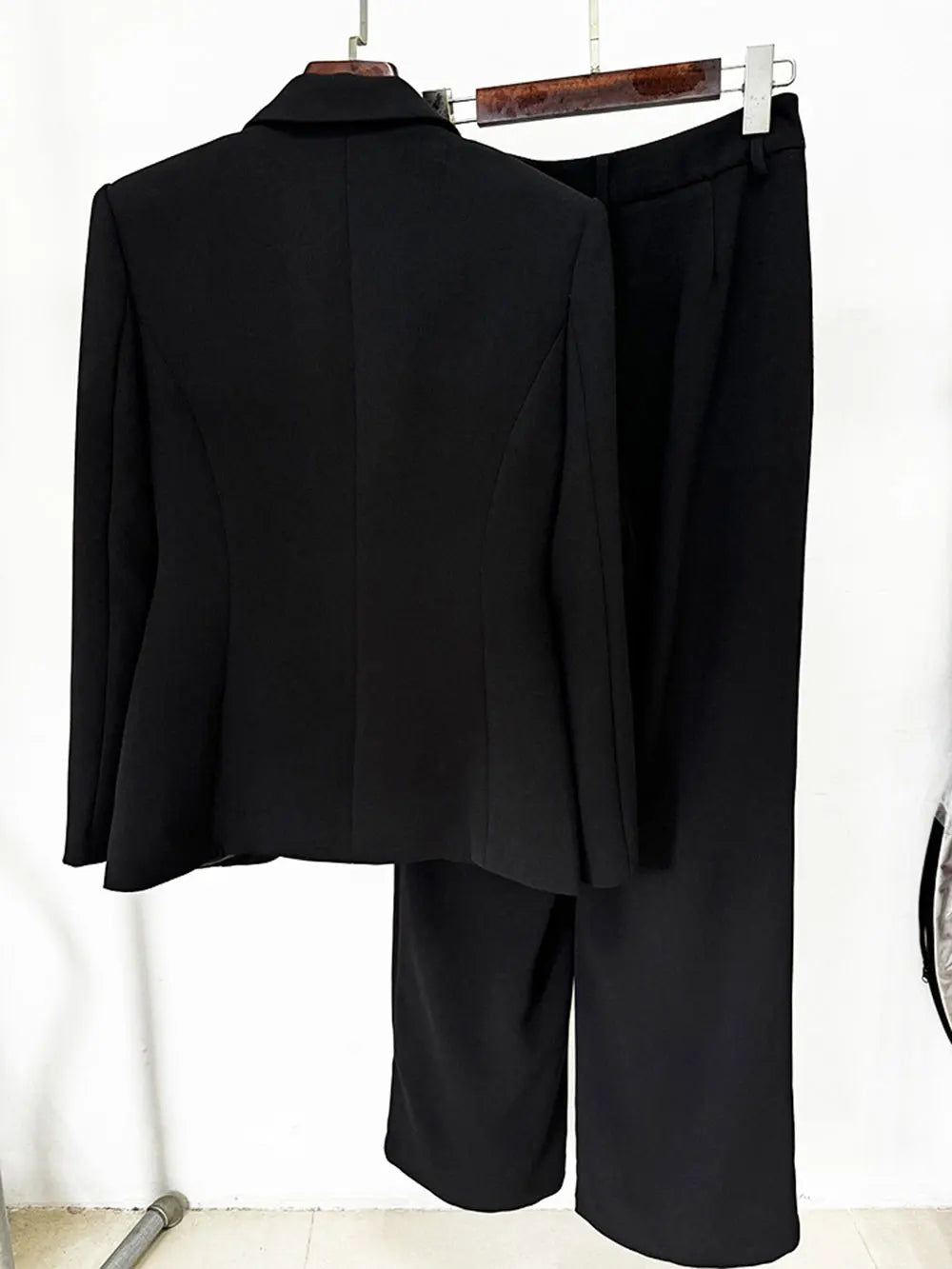 Elegant Women's Light Luxury Diamond Design Suit Pants Set with Collar Long Sleeve Slim Fit Suit Coat+Two Piece Pants Set