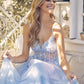 Sky Blue Evening Dresses Beaded Lace Applique Glitters Tulle Sparkly V-neck Long  Formal Party Special Occasion Prom Gowns