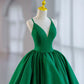 Green Prom Dresses Ball Gown Satin Spaghetti Strap V Neck Sleeveless Formal Party Graduation Special Occasion Evening Gowns